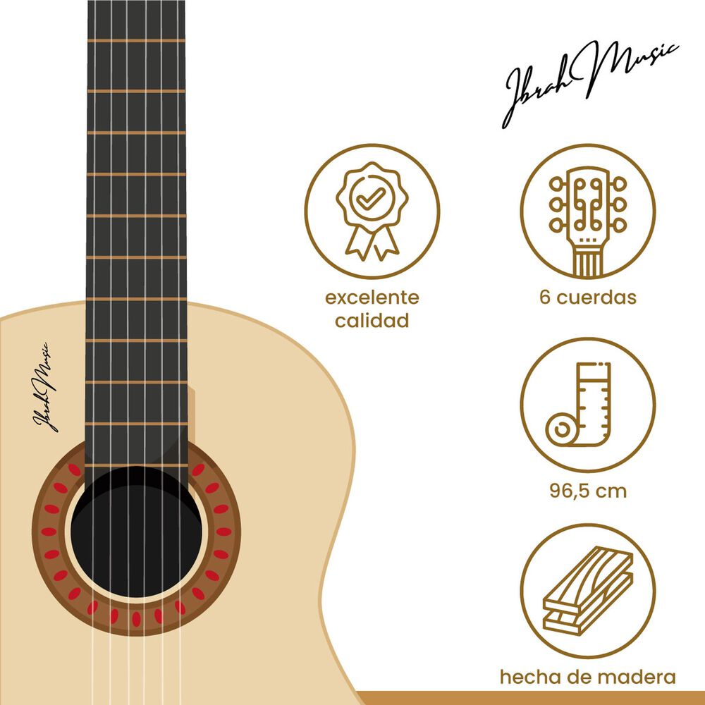 Guitarra Ac&uacute;stica Cl&aacute;sica Ibrah 39 Pulgadas Colores + Funda image number 6.0